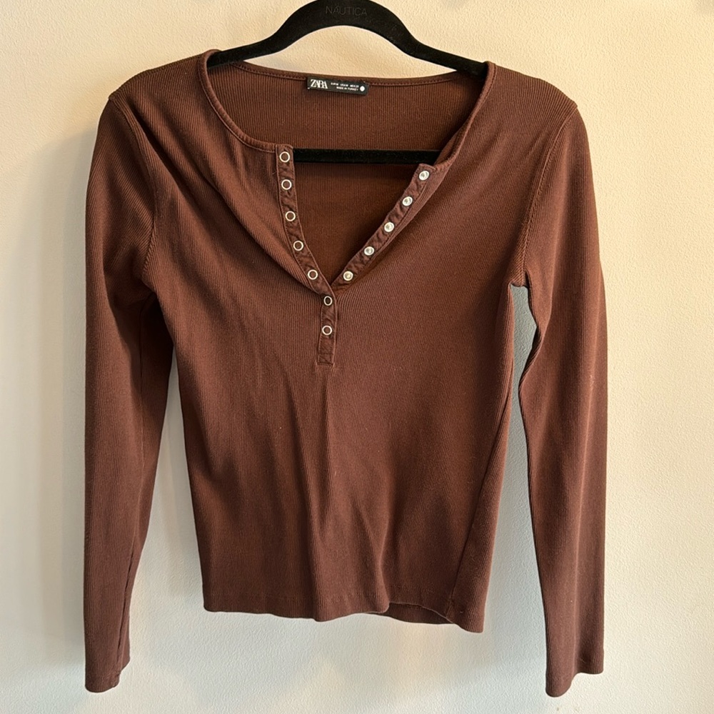 Zara Long Sleeve Snap Henley